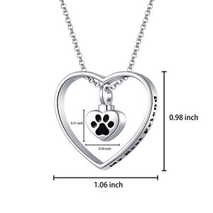 JXJL Heart Cremation Urn Necklace for Pet/Dog/Cat Ashes Keepsake Memorial Jewelry Paw Print Urn Pendant Necklace