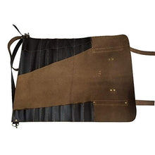 Load image into Gallery viewer, chef knife bag |Travel-Friendly Chef Knife Wrap Bag | Genuine Leather Knife Roll | Storage Bag Handles Carry Case Kitchen | travel bag knives holder | for professional Chefs | KB004 (Dark Brown)
