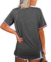 Load image into Gallery viewer, V Neck T Shirts Women Short Sleeve Summer Tops 2021 Side Split Dark Grey M
