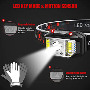 Headlamp Rechargeable, JNDFOFC 1200 Lumen Super Bright Motion Sensor LED Head Lamp flashlight, 2 PACK Waterproof Headlight with White Red Light,14 Modes Head Lights for Outdoor Camping Fishing Running