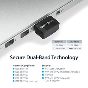 StarTech.com Wireless USB WiFi Adapter Dual Band AC600 Wireless Dongle - 2.4GHz / 5GHz - 802.11ac Wi-Fi Laptop Adapter (USB433ACD1X1)