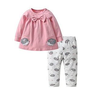 Baby Girls Clothes Set 2 Piece Long Sleeve Cartoon Hedgehog Infant Outfits (0-6 Months) Pink