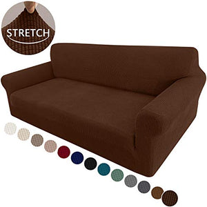 Granbest High Stretch Couch Cover 1-Piece Stylish Sofa Covers for 3 Cushion Couch Jacquard Sofa Slipcover Living Room Furniture Protector for Dogs Pets (Large, Chocolate)