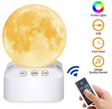 Load image into Gallery viewer, Moon Lamp, HOKEKI 7 Colors LED 3D Moon Light with Stand &amp; Remote&amp;Touch Control&amp;White Noise Machine and USB Rechargeable, Moon Light Lamps for Kids Lover Birthday Gifts.
