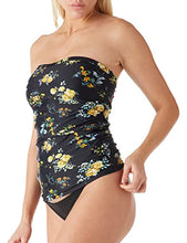 Load image into Gallery viewer, Ocean Blues Women's Black Floral Ruched Bandeau Tankini Top Tummy Control Swimsuit Top Only Size X-Large
