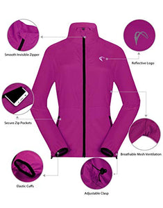 J.CARP Women's Packable Windbreaker Jacket, Super Lightweight and Visible, Outdoor Active Cycling Running Skin Coat, Purple L