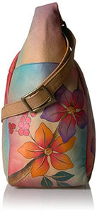 Anna By Anuschka Handpainted Leather Large Multi Pocket Hobo,Bird On A Branch