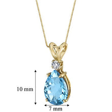 Load image into Gallery viewer, Peora Swiss Blue Topaz with Genuine Diamond Pendant in 14K Yellow Gold, Elegant Teardrop Solitaire, Pear Shape, 10x7mm, 2.30 Carats total
