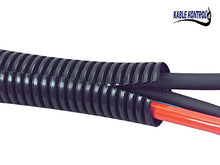 Load image into Gallery viewer, Kable Kontrol Split Wire Loom Tubing - 3/8” Inch Diameter - 10&#39; Feet Long - Black - Durable Polyethylene Tubing - Wire Conduit- Wire Protector - Split Corrugated Tubing
