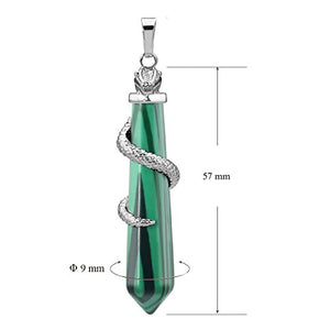 BEADNOVA Healing Crystal Necklace for Women Men Synthetic Malachite Snake Tail Wrap Pendant Energy Healing Gemstones Jewelry Pendulum Crystal Divination (Hexagonal, 18 Inches Stainless Steel Chain)