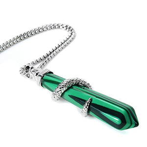 BEADNOVA Healing Crystal Necklace for Women Men Synthetic Malachite Snake Tail Wrap Pendant Energy Healing Gemstones Jewelry Pendulum Crystal Divination (Hexagonal, 18 Inches Stainless Steel Chain)