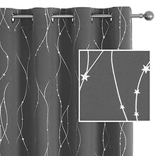 Load image into Gallery viewer, SMILE WEAVER Grey Blackout Curtains for Living Room Silver Wave Line with Star Print Blocking Room Darkening Thermal Insulated Window Drapes for Bedroom/Sliding Glass Door 2 Panels Gray/52Wx84L
