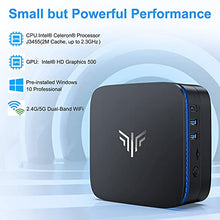 Load image into Gallery viewer, Mini PC, Quad Core Ιntel Celeron J3455 Mini Desktop Computer Windows 10 Pro(64-bit), 4GB DDR3/64GB eMMC Small Computer 4K Support 2.5" SSD/mSATA SSD/2.4G+5G Dual WiFi for Home Business Education
