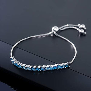 Gem Stone King 925 Sterling Silver London Blue Topaz Women's Tennis Bracelet (1.50 Total Carat Weight, Gemstone Birthstone, Fully Adjustable)