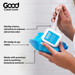 Good Clean Love Rebalance Personal Moisturizing & Cleansing Wipes, Naturally Reduces Odor & Supports Vaginal Health, pH-Balanced Feminine Hygiene Product, 30 Wipes
