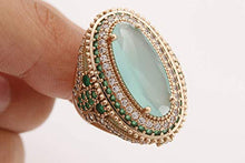 Load image into Gallery viewer, Turkish Handmade Jewelry Long Oval Shape Aquamarine and Round Cut Emerald Topaz 925 Sterling Silver Ring Size All
