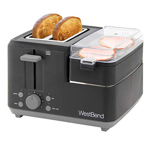West Bend 78500 2-Slice Breakfast Station Wide Slot Toaster with Removable Crumb Includes Meat and Vegetable Warming Tray with Egg Cooker and Poacher Certified, Black