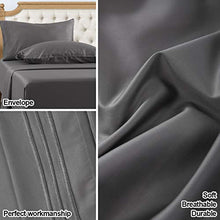 Load image into Gallery viewer, TEKAMON Premium 4 Piece Bed Sheet Set 1800 Bedding 100% Microfiber Polyester - Super Soft, Warm, Breathable, Cooling, Wrinkle and Fade Resistant - 10-16'' Extra Deep Pockets - Queen, Dark Grey

