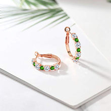 Load image into Gallery viewer, 18K Rose Gold Plated Silver Hoop Earrings Forever Classic Round 1.84ct (DEW) Created Moissanite by Charles &amp; Colvard and Simulated Tsavorite
