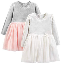 Load image into Gallery viewer, Simple Joys by Carter's Toddler Girls' Long-Sleeve Dress Set with Tulle, Pack of 2, Pink/Grey, 3T
