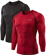 Load image into Gallery viewer, DEVOPS 2 Pack Men's Thermal Long Sleeve Compression Shirts (Large, Black/Red)
