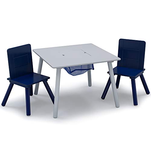 Delta Children Kids Table and Chair Set with Storage (2 Chairs Included) - Ideal for Arts & Crafts, Snack Time, Homeschooling, Homework & More, Grey/Blue