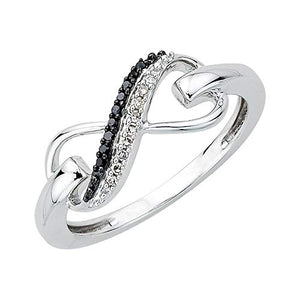 KATARINA Two Row Infinity Black and White Diamond Ring in Sterling Silver (1/20 cttw, I-J, SI) (Size-5.5)