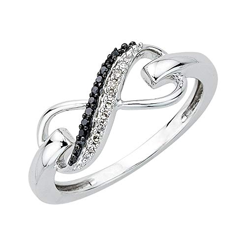 KATARINA Two Row Infinity Black and White Diamond Ring in Sterling Silver (1/20 cttw, I-J, SI) (Size-5.5)