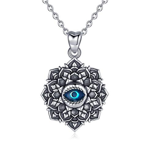 EUDORA Good Luck Blue Evil Eye Vintage Sterling Silver Necklace Pendant, Gift for Women Girl, 18 inch Chain