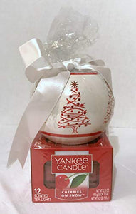 Yankee Candle New Holiday Tree Tealight Candle Holder and 12pc Cherries on Snow Tealight Candles Gift Set
