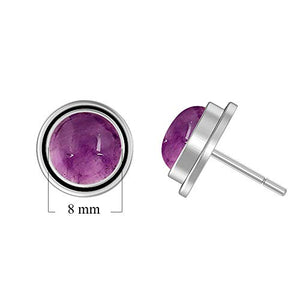 Genuine 8mm Round Shape Amethyst Stud Earrings 925 Silver Plated Handmade Stud Earrings Jewelry For Women