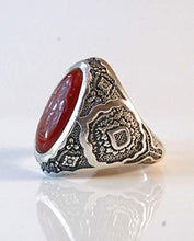 Load image into Gallery viewer, Yemeni Aqeeq Ring for Men | AlAliGems | Red Aqeeq Stone Engaved | US Size 11.5
