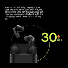 Load image into Gallery viewer, ONEPLUS Nord Buds True Wireless Earbuds, Deep Bass, IP55-rated Water &amp; Dust Resistance, High Sound and Call Quality, 4 Mics, 30 Hrs Playtime, Fast Charge, Dolby Atmos, Black Slate
