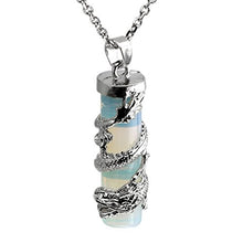 Load image into Gallery viewer, Jovivi 2pc Dragon Wrapped Opalite Round Ball Cylinder Gemstone Healing Crystal Pendant Necklace Set
