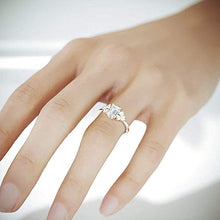 Load image into Gallery viewer, Emerald Cut Moissanite Engagement Ring | White Gold Engagement Ring set with 1ct C&amp;C F1 Moissanite and Diamonds
