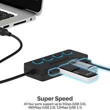 Load image into Gallery viewer, Sabrent 4-Port USB 3.0 Hub with Individual LED Lit Power Switches, Includes 5V/2.5A Power Adapter (HB-UMP3)
