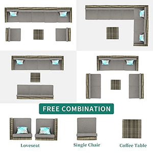 YITAHOME 8 Piece Outdoor Patio Furniture Sets, Garden Conversation Wicker Sofa Set, and Patio Sectional Furniture Sofa Set with Coffee Table and Cushion for Lawn, Backyard, and Poolside, Gray Gradient