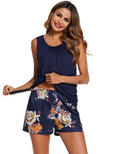 Ekouaer Sleeveless Maternity Women Top Nursing Pajamas Set Side Ruched Maternity Pj Set Nursing Pjs Set for Pregnant Wear Floral Navy Blue M
