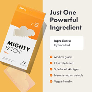 Mighty Patch Nose from Hero Cosmetics - XL Hydrocolloid Patches for Nose Pores, Pimples, Zits and Oil - Dermatologist-Approved Overnight Pore Strips to Absorb Acne Nose Gunk (10 count)