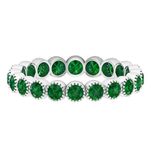 Load image into Gallery viewer, 1 CT Emerald Full Eternity Ring in Gold, Emerald Eternity Ring in Milgrain Bezel, May Birthstone Eternity Band for Women, 14K White Gold, Size:US 8.50
