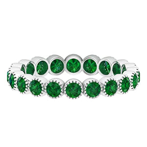 1 CT Emerald Full Eternity Ring in Gold, Emerald Eternity Ring in Milgrain Bezel, May Birthstone Eternity Band for Women, 14K White Gold, Size:US 8.50