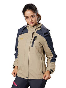 Spmor Women's Waterproof Jacket Rain Coat Windproof Breathable Hooded Windbreaker Jacket Khaki X-Large