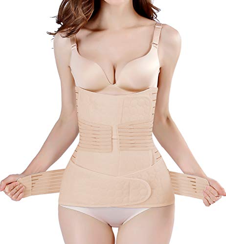 2 in 1 Postpartum Belly Wrap Waist/Pelvis Belt C-Section Natural Labour Belly Support Recovery Belt (Nude, One Size)