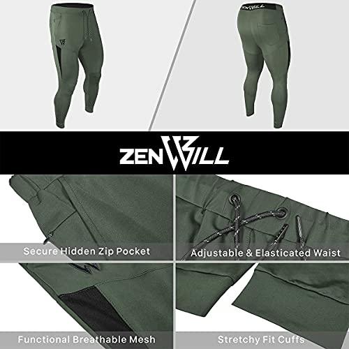 Load image into Gallery viewer, ZENWILL Mens Lightweight Workout Jogger Pants,Men's Casual Slim Fit Athletic Sweatpants with Zipper Pocket (Small,Army Green)
