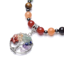 Load image into Gallery viewer, Top Plaza 7 Chakra Reiki Healing Crystals Gemstone Black Metal Hematite Magnetic Beads Therapy Necklace Bracelet with Tree of Life Pendant
