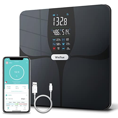 Scales for Body Weight, Large Display Digital Weight Scale with Body Fat, Water Weight, Rechargeable Bathroom Scale for Carpet, Bluetooth BMI Smart Body Fat Scale, 16 Data Sync with App, Heart Rate