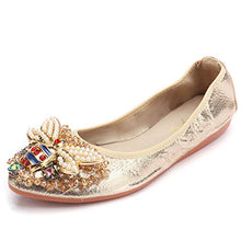 Load image into Gallery viewer, Stylein Womens Foldable Rhinestone Flats Ballet Bling Slip On Loafers Gold
