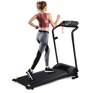 GYMAX Folding Treadmill, Electric Motorized Running Walking Machine with LCD Monitor & Cup Holder, Portable Easy Assembly Treadmill for Home Office Apartment