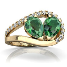 Load image into Gallery viewer, 14K Yellow Gold Lab Emerald and Diamond Pear Nestled Heart Keepsake Ring - Size 8.5

