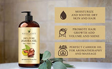 Load image into Gallery viewer, Handcraft Jojoba Oil 16 fl. oz – 100% Pure &amp; Natural Jojoba Oil for Skin, Face, and Hair – Deeply Moisturizing Anti-Aging Jojoba Oil for Men and Women
